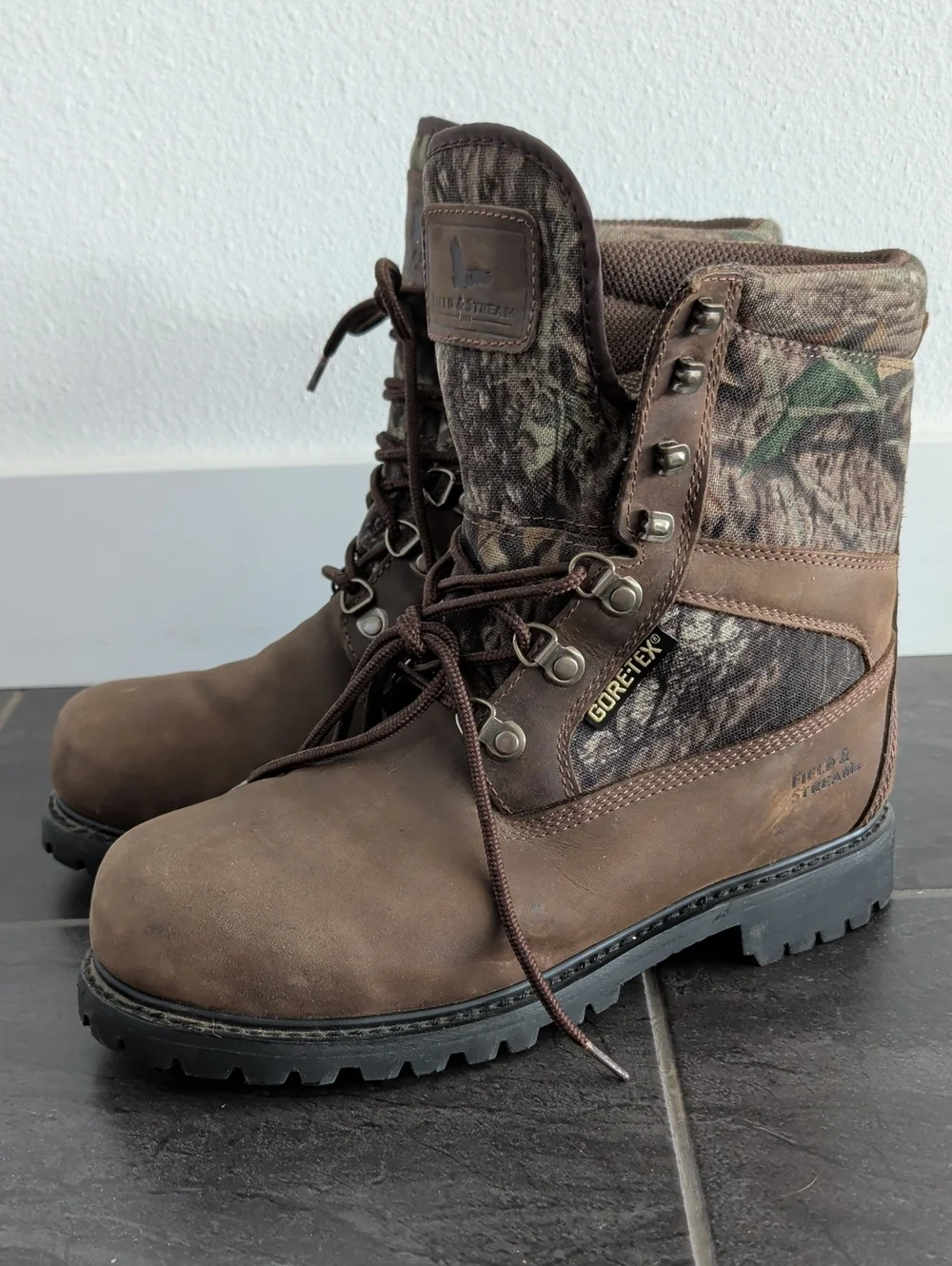Field & Stream Camo Goretex Leather Lace Up Hunting Boots Size 10½